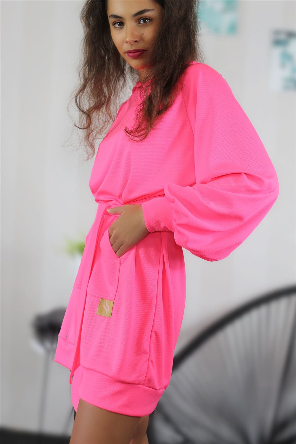 Mikinové šaty IKA-ružový neon