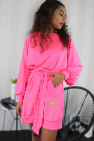 Mikinové šaty IKA-ružový neon